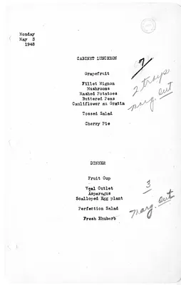 White House Luncheon and Dinner Menu