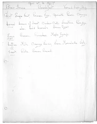 Blair House Breakfast Menu