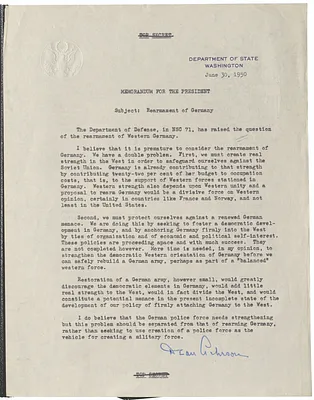 Memorandum from Secretary of State Dean Acheson to President Harry S. Truman