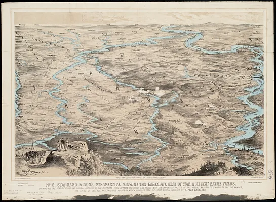 Stannard & Son's, perspective view, of the immediate seat of war & recent battle fields, shewing all the fortifications and natural barriers of the districts lying between the Rhine and Meuse, with the important passes of the Vosges and points d'appui of the two armies, the lines of defence and probable points of attack