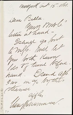 Letter from Henry Grafton Chapman, New York, to Debora Weston, Oct. 15, 1861