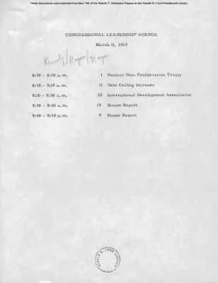 White House - Congressional Leadership Meeting, 3/11/69 (includes minutes)