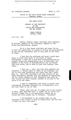 Remarks of the President at the Irving Bar Association Law Day Dinner, Texas Stadium [Ford Speech or Statement]