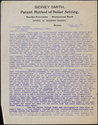 Clarence W. Smith typed letter signed to Gardner Jackson, Boston, Mass., August 11, 1927