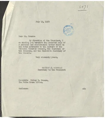Letter from Matthew Connelly to Sidney Souers