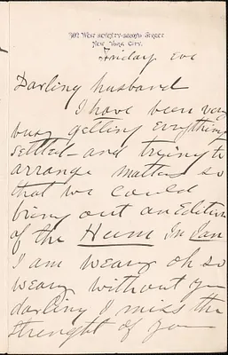 [Victoria Woodhull Martin] autograph letter signed to [John Biddulph Martin], New York, approximately 1883-1897