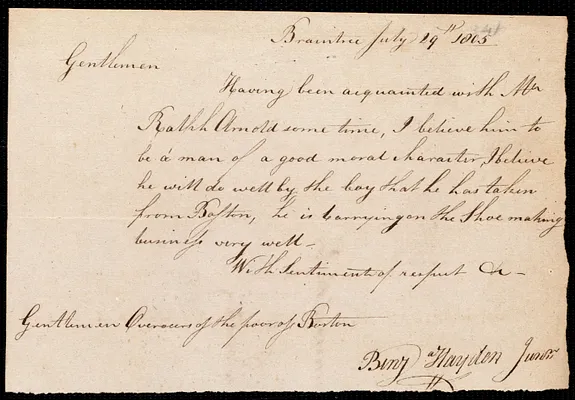 Thomas Burdekin indentured to apprentice with Ralph Arnold of Braintree, 30 July 1805