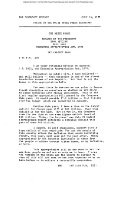 Remarks of the President upon Vetoing H.R. 5901, Education Appropriation Act, 1976 [Ford Speech or Statement]