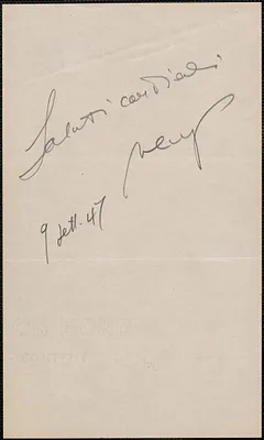 Autograph note in Italian, September 9, 1947