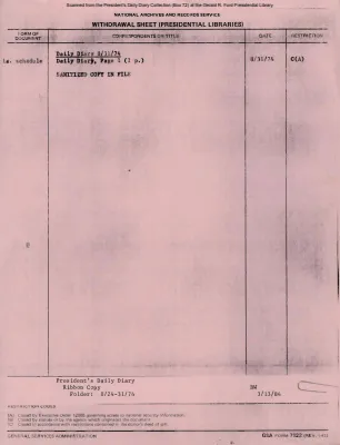 President Gerald R. Ford's Daily Diary, August 31, 1974
