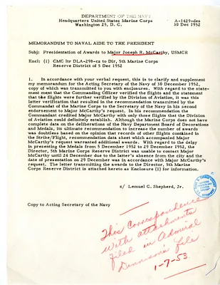 Memorandum from Lemuel C. Shepherd to the Naval Aide to the President