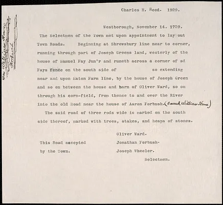 Copies of Layout of Roads by Selectmen [1729, 1756], 1929