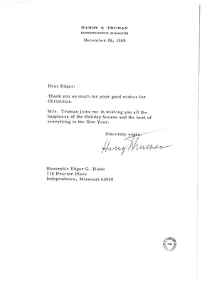 Letter from Harry S. Truman to Edgar Hinde
