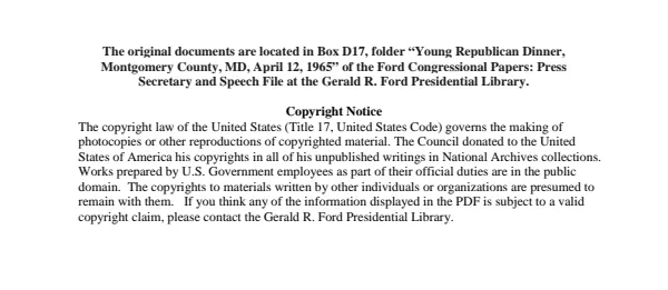 Young Republican Dinner, Montgomery County, MD, April 12, 1965