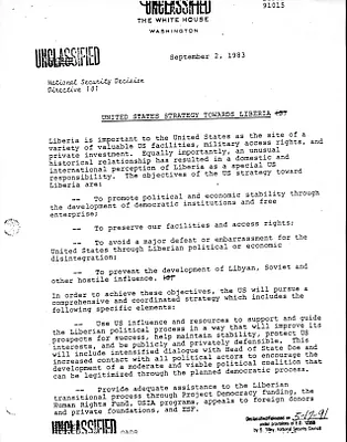 NSDD 101 United States Strategy towards Liberia