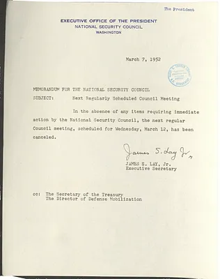 Memorandum from James S. Lay, Jr. to the National Security Council