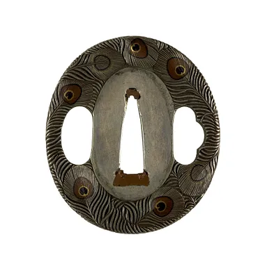 Tsuba with Peacock Feathers