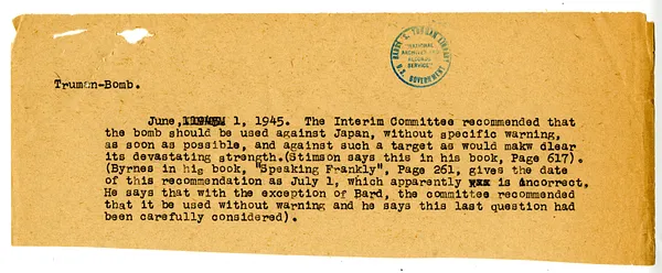 Memorandum Regarding Events of June 1, 1945