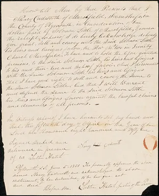 Deed of pew conveyance from Nancy Cudworth to Solomon Little