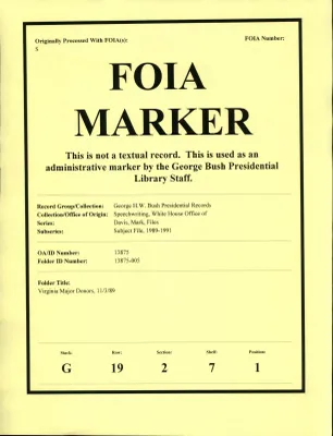 Virginia Major Donors 11/3/89 [OA 8748]