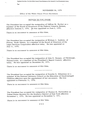 President Accepts the Resignations of five appointed individuals [Position Appointments and Resignations]