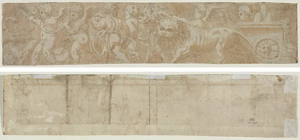 Chariot Drawn by Lions with Amorini (recto) Partial Architectural Study (verso)