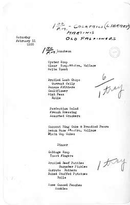 White House Luncheon and Dinner Menu