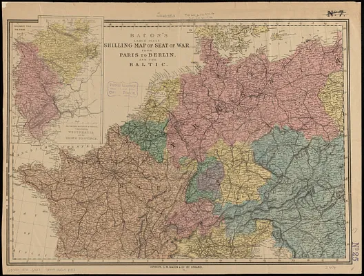 Bacon's large scale shilling map of seat of war from Paris to Berlin, and the Baltic