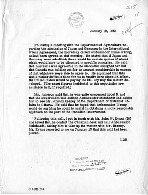Memorandum of Telephone Conversation with Secretary of State Dean Acheson and Ambassador Hume Wrong of Canada