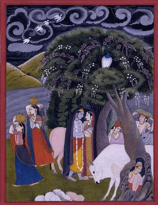 Krishna and Radha Taking Shelter from the Rain