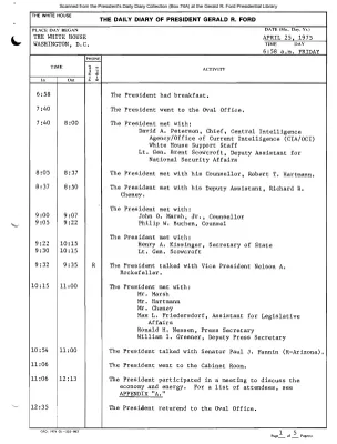 President Gerald R. Ford's Daily Diary, April 25, 1975