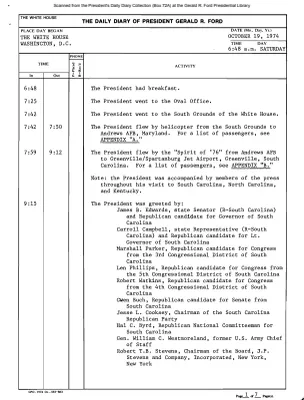 President Gerald R. Ford's Daily Diary, October 19, 1974