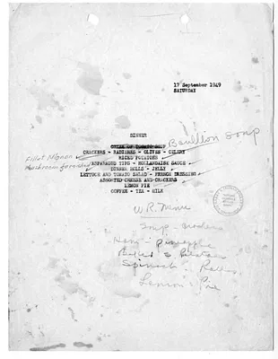 USS Williamsburg Menu
