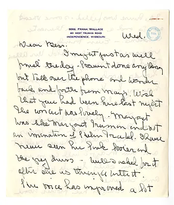 Letter from Natalie Wallace to Bess W. Truman