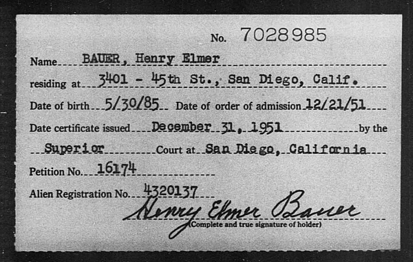 Bauer, Henry Elmer - 1951