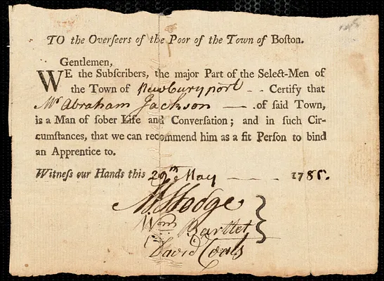 Susannah [Sussana] Lewis indentured to apprentice with Abraham Jackson of Newburyport, 4 June 1785