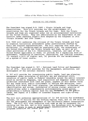 Signing of H.R. 9460 and S. 507 [Bill]