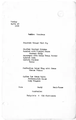 White House Luncheon Menu for Ladies Luncheon