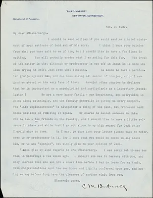 Bakewell, Charles M. (Charles Montague), 1867-1957 typed letter signed to Hugo Münsterberg, New Haven Conn., 02 February 1907