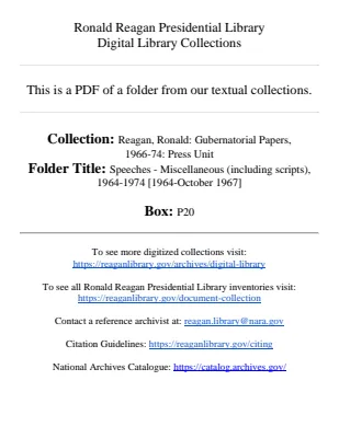 Speeches - Miscellaneous (including scripts), 1964-1974 [1964-October 1967]