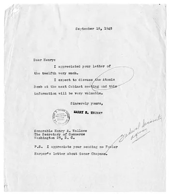 Correspondence Between President Harry S. Truman and Secretary of Commerce Henry Wallace
