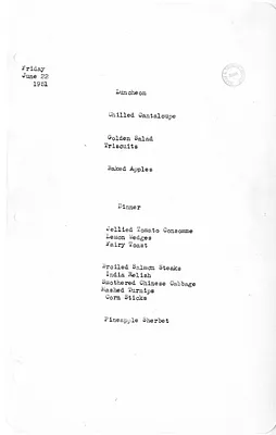 White House Luncheon and Dinner Menu