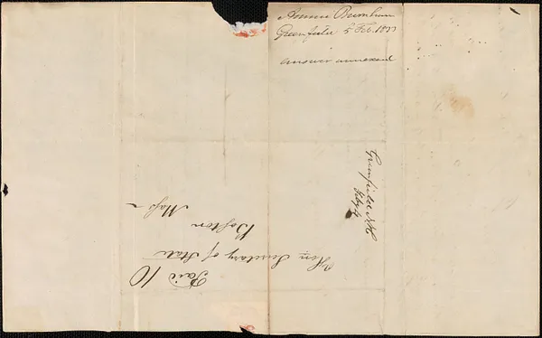 A. Burnham to the Secretary of the Commonwealth, 5 February 1833