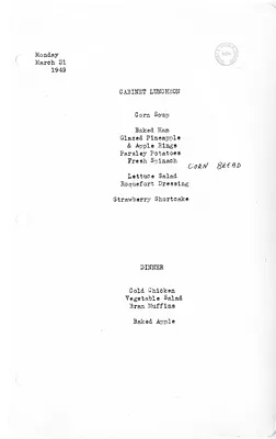 White House Luncheon and Dinner Menu