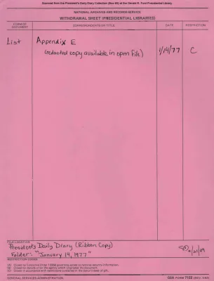 President Gerald R. Ford's Daily Diary, January 14, 1977