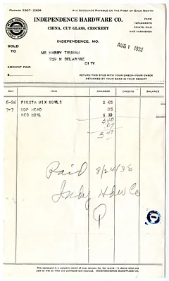 Bill from Independence Hardware Company
