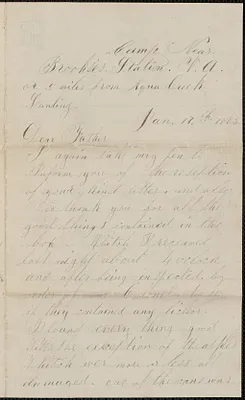 Letter from William Jubb, camp near Brooke's Station, V.A., to Thomas Jubb, West Chelmsford, Mass., January 7, 1863