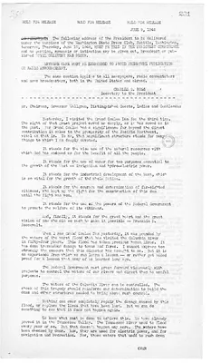 White House Press Release, Address of President Harry S. Truman to the Washington State Press Club