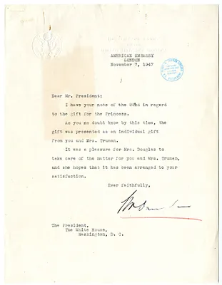 Letter from Ambassador Lewis Douglas to President Harry S. Truman, with Attachment