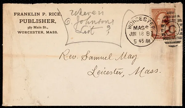 Letter from Franklin Pierce Rice, Worcester, [Mass.], to Samuel May and Oliver Johnson, June 7, 1887